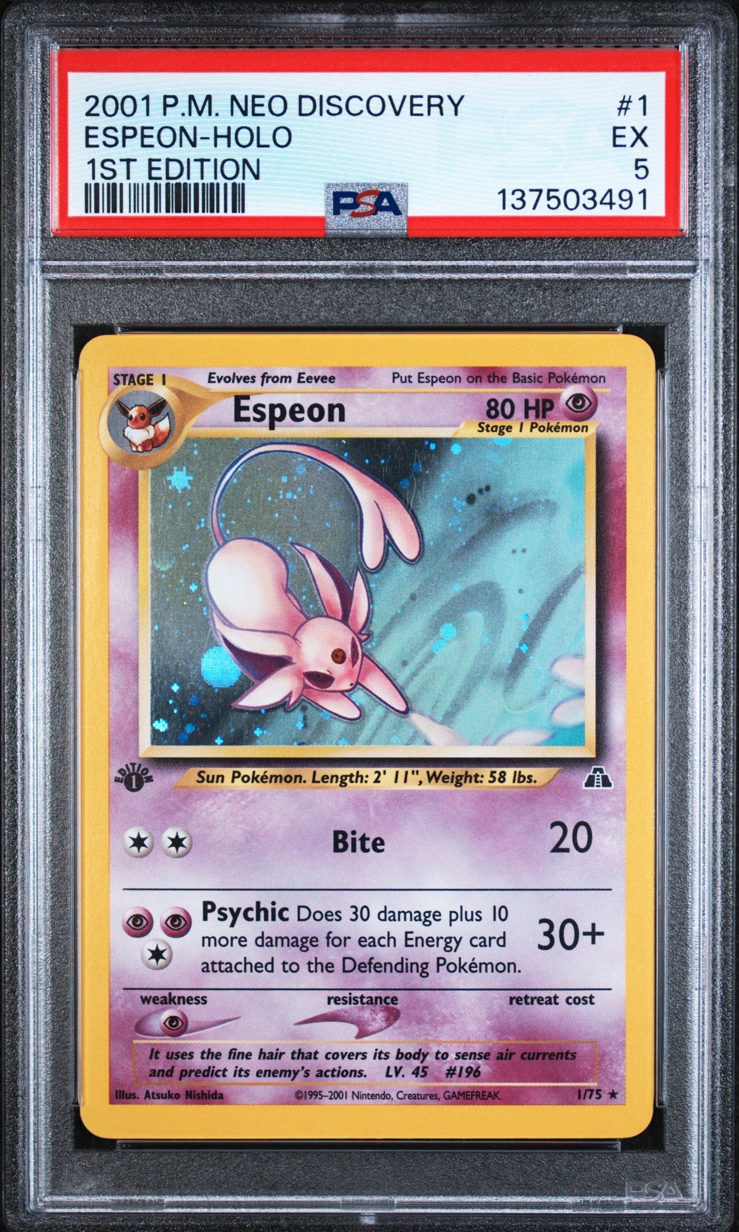 PSA EX 5 - 2001 POKEMON NEO DISCOVERY #1 ESPEON-HOLO 1ST EDITION