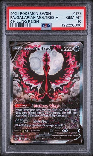 PSA GEM MT 10 - 2021 POKEMON SWORD & SHIELD CHILLING REIGN #177 FA/GALARIAN MOLTRES V CHILLING REIGN