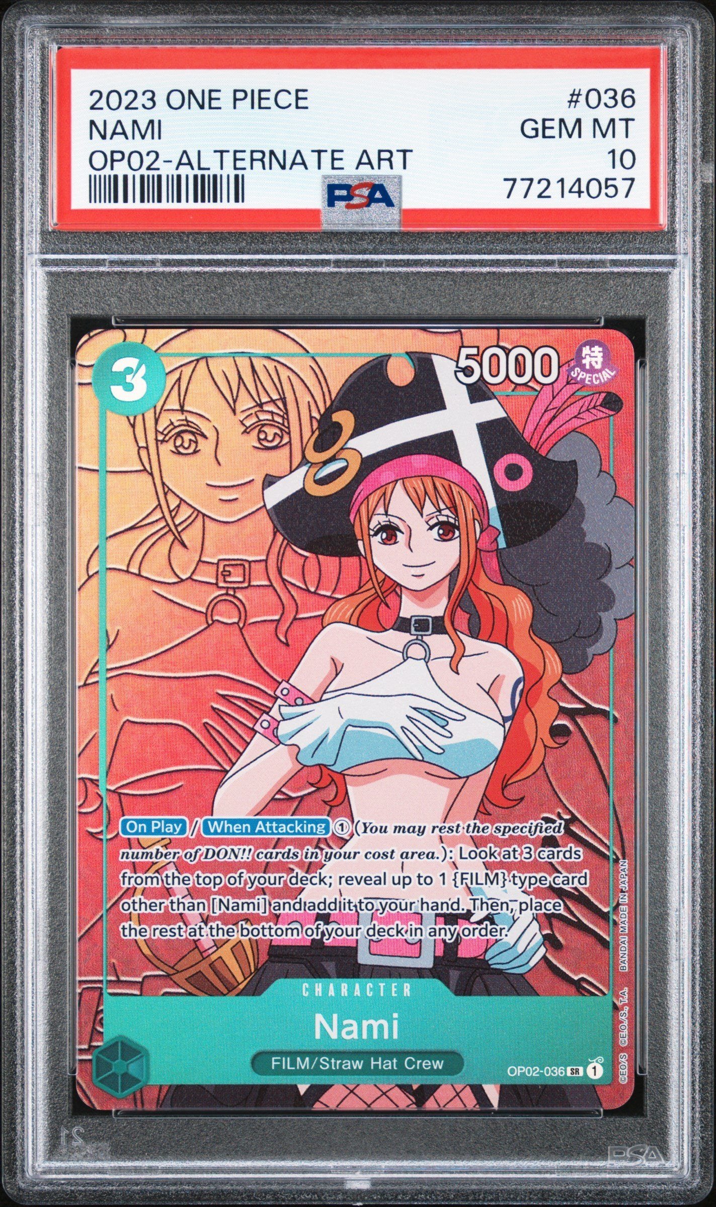 PSA GEM MT 10 - 2023 ONE PIECE OP02-PARAMOUNT WAR #036 NAMI ALTERNATE ART