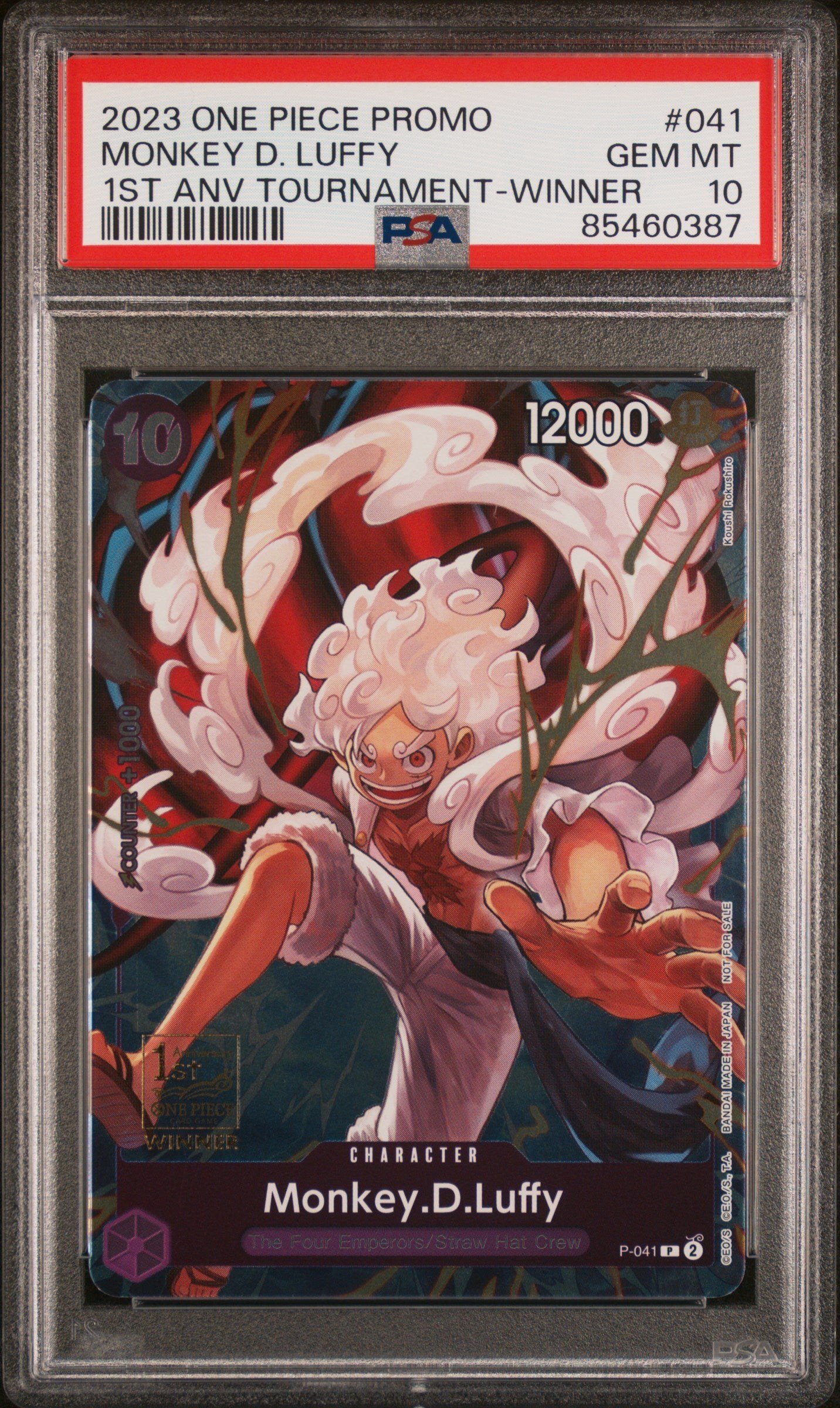 PSA GEM MT 10 - 2023 ONE PIECE PROMOS #041 MONKEY D. LUFFY 1ST ANV TOURNAMENT-WINNER
