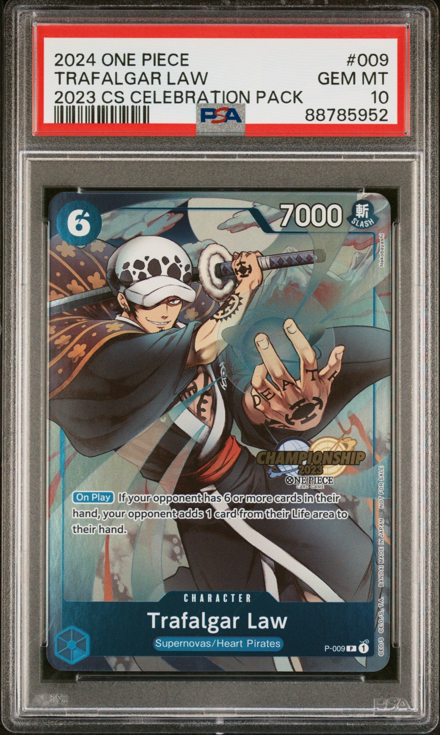 PSA GEM MT 10 - 2024 ONE PIECE CHAMPIONSHIP 2023 CELEBRATION PACK #009 TRAFALGAR LAW