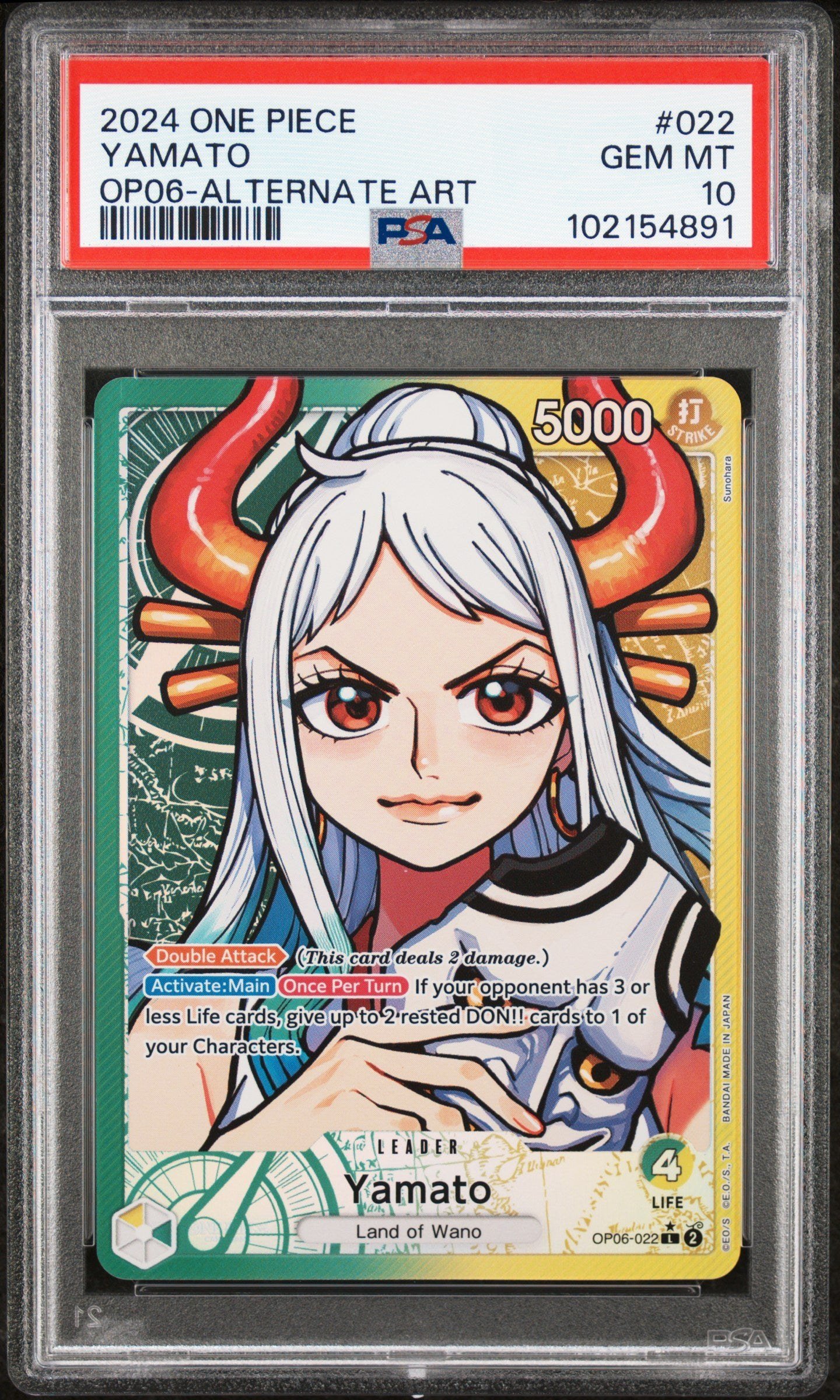 PSA GEM MT 10 - 2024 ONE PIECE OP06-WINGS OF THE CAPTAIN #022 YAMATO ALTERNATE ART