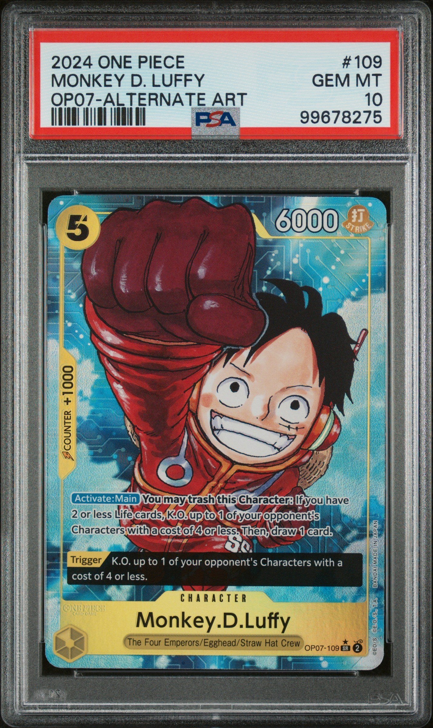 PSA GEM MT 10 - 2024 ONE PIECE OP07-500 YEARS IN THE FUTURE #109 MONKEY D. LUFFY ALTERNATE ART
