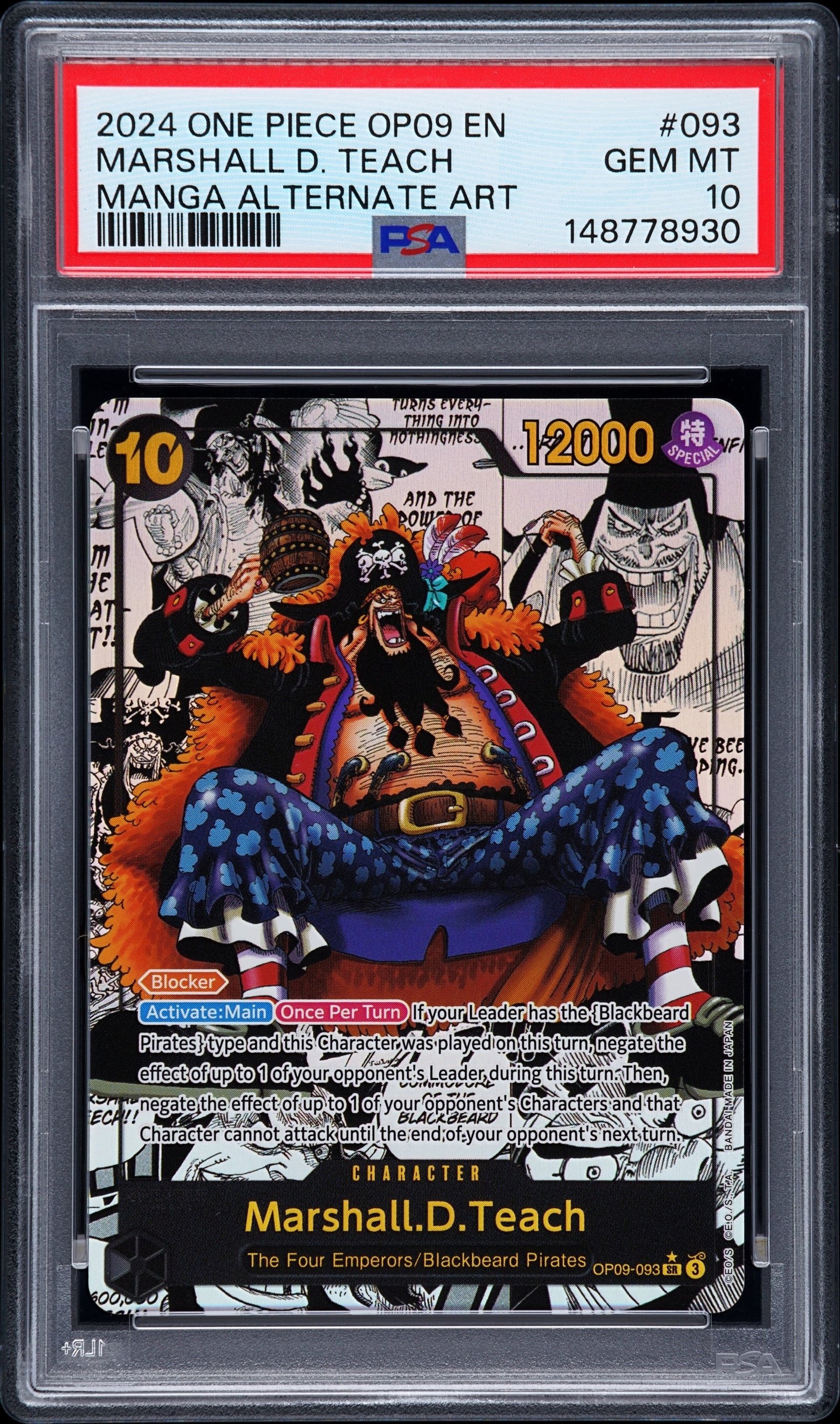 PSA GEM MT 10 - 2024 ONE PIECE OP09-EMPERORS IN THE NEW WORLD #093 MARSHALL D. TEACH MANGA ALTERNATE ART