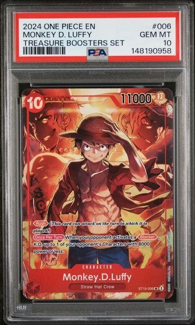 PSA GEM MT 10 - 2024 ONE PIECE PROMOS #006 MONKEY D. LUFFY TREASURE BOOSTERS SET