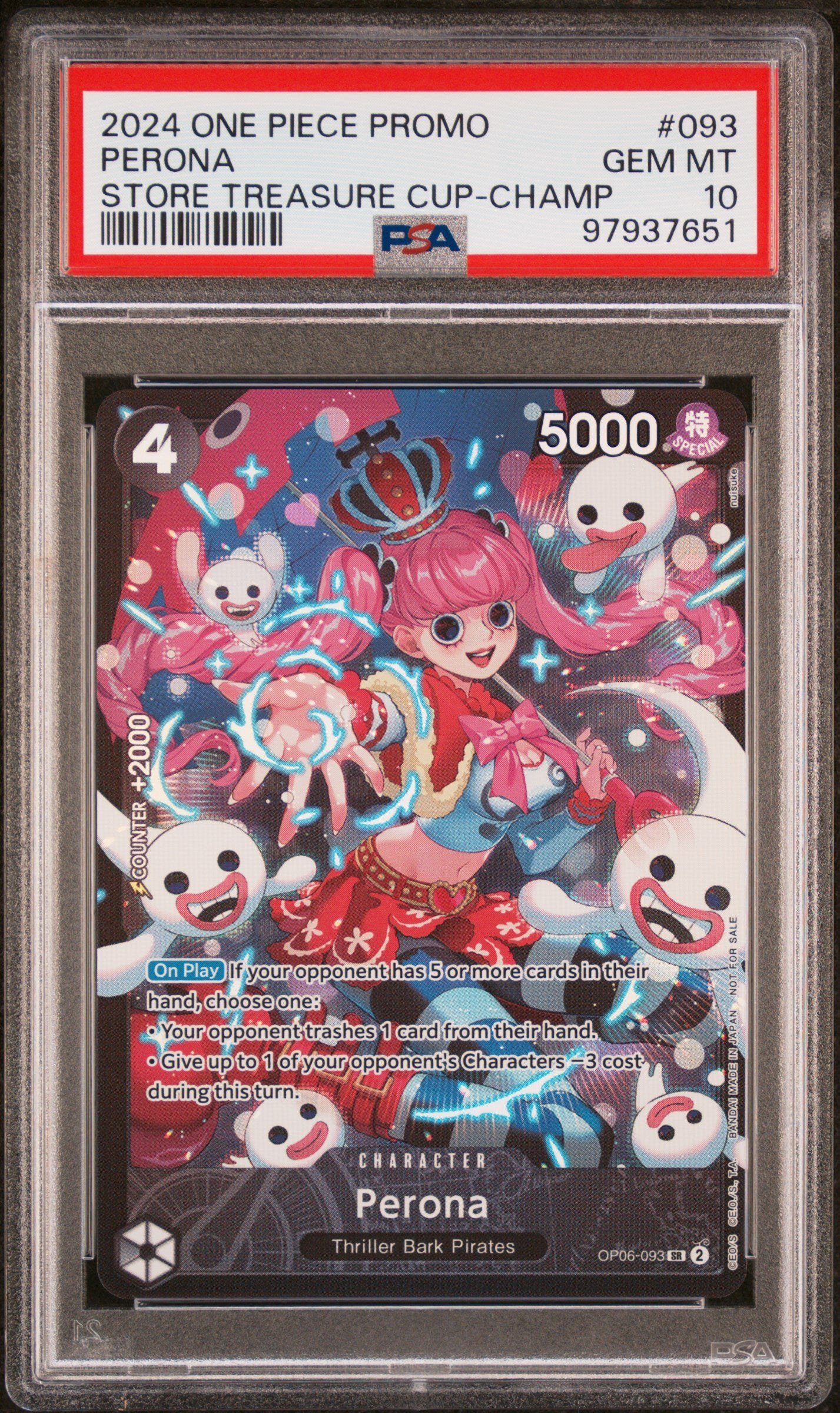 PSA GEM MT 10 - 2024 ONE PIECE PROMOS #093 PERONA STORE TREASURE CUP-CHAMP