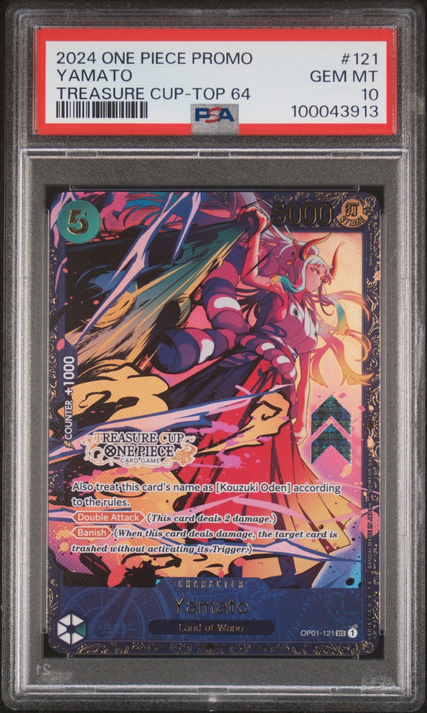 PSA GEM MT 10 - 2024 ONE PIECE PROMOS #121 YAMATO TREASURE CUP-TOP 64