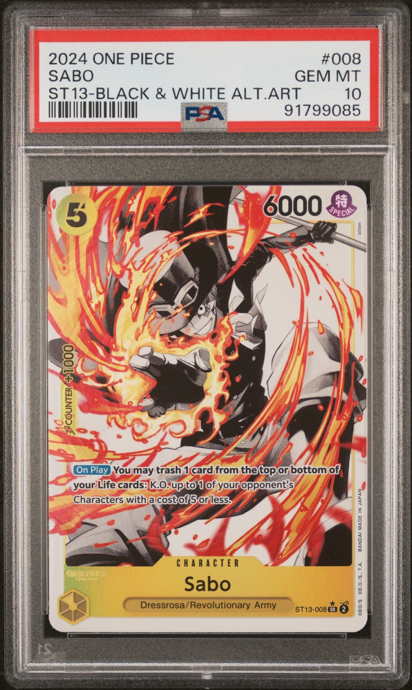 PSA GEM MT 10 - 2024 ONE PIECE ULTRA DECK ST13-THE THREE BROTHERS #008 SABO BLACK & WHITE ALT ART