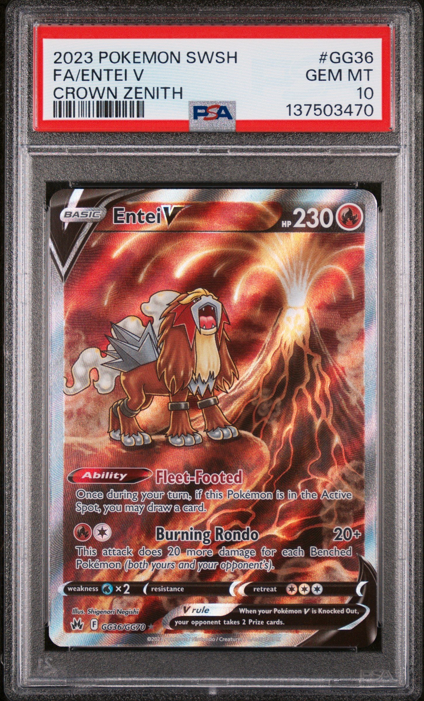 PSA GEM MT 10 - FA/ENTEI V CROWN ZENITH 2023 POKEMON SWORD AND SHIELD CROWN ZENITH
