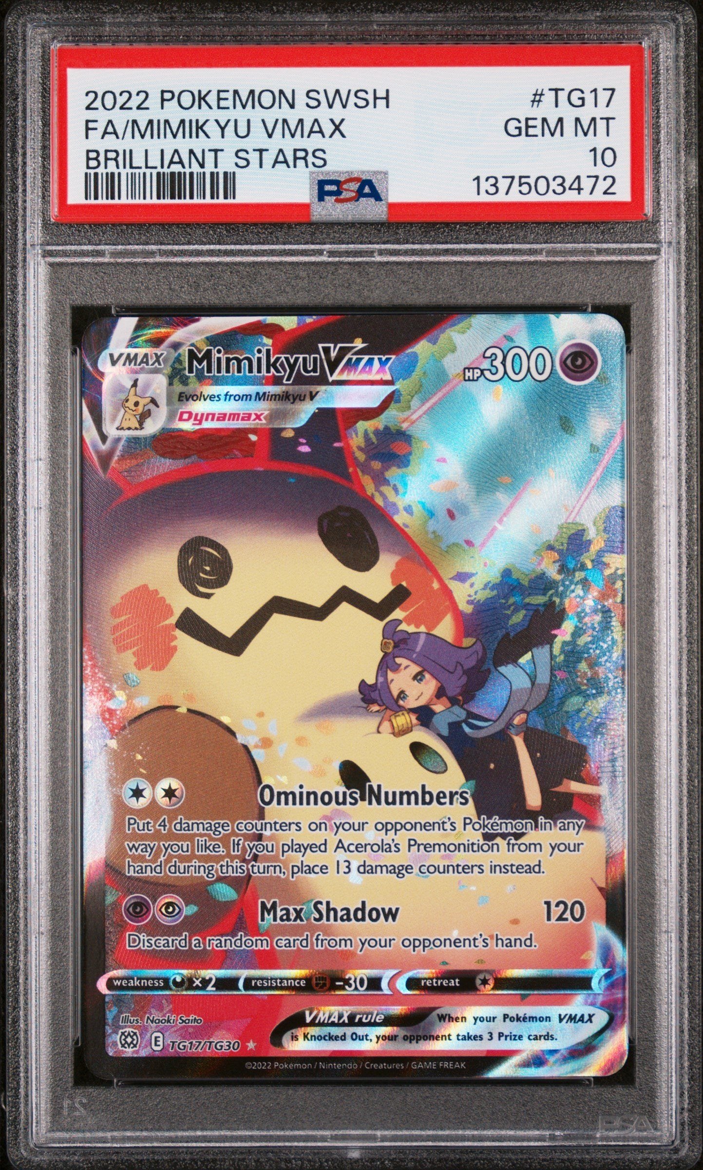 PSA GEM MT 10 - FA/MIMIKYU VMAX BRILLIANT STARS 2022 POKEMON SWORD & SHIELD BRILLIANT STARS