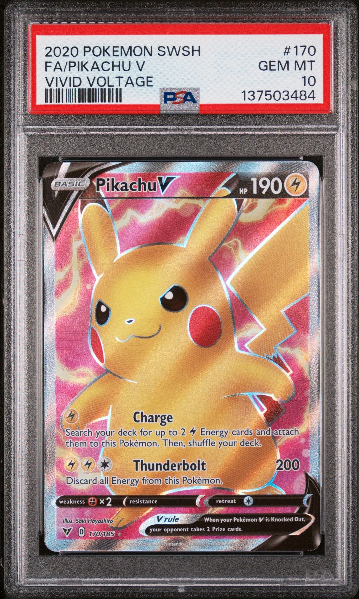 PSA GEM MT 10 - FA/PIKACHU V VIVID VOLTAGE 2020 POKEMON SWORD & SHIELD VIVID VOLTAGE