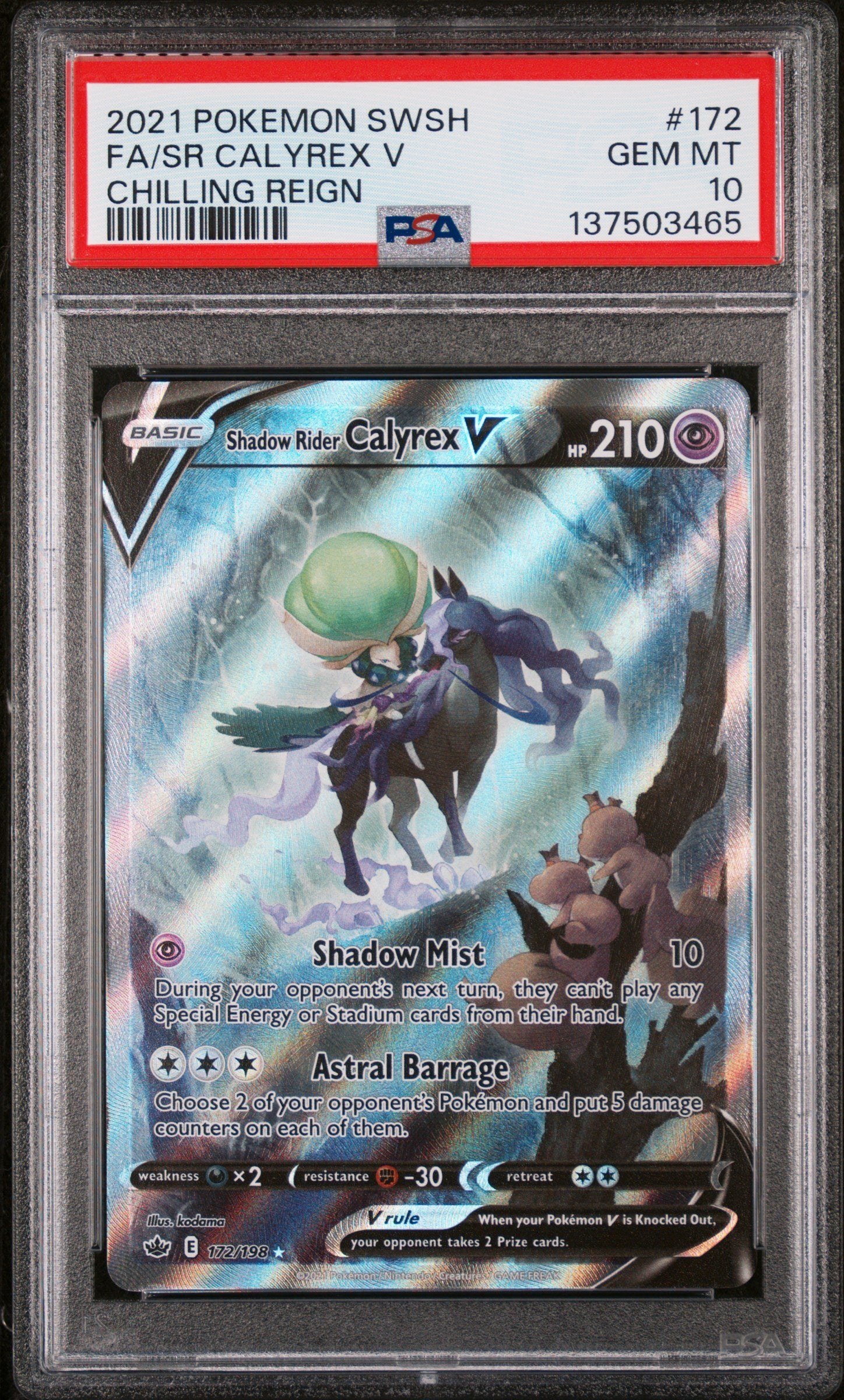 PSA GEM MT 10 - FA/SR CALYREX V CHILLING REIGN 2021 POKEMON SWORD & SHIELD CHILLING REIGN