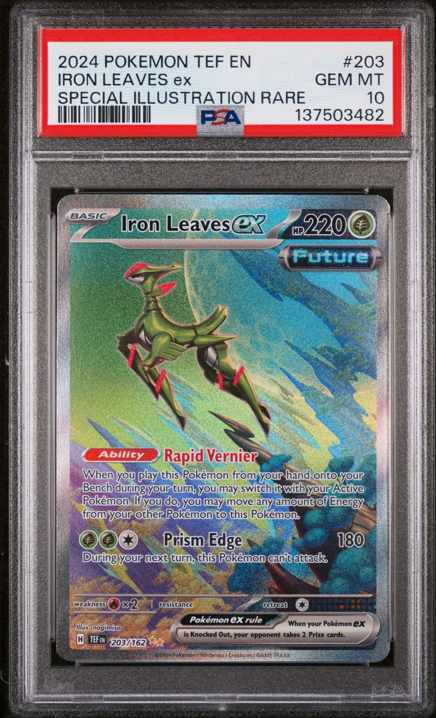 PSA GEM MT 10 - IRON LEAVES ex SPECIAL ILLUSTRATION RARE 2024 POKEMON TEF EN-TEMPORAL FORCES