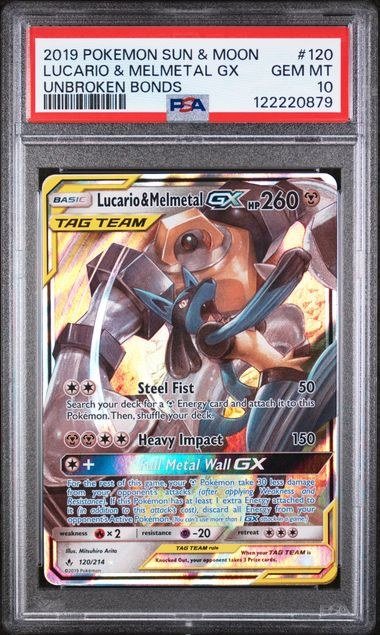 PSA GEM MT 10 - LUCARIO & MELMETAL GX UNBROKEN BONDS 2019 POKEMON SUN & MOON UNBROKEN BONDS