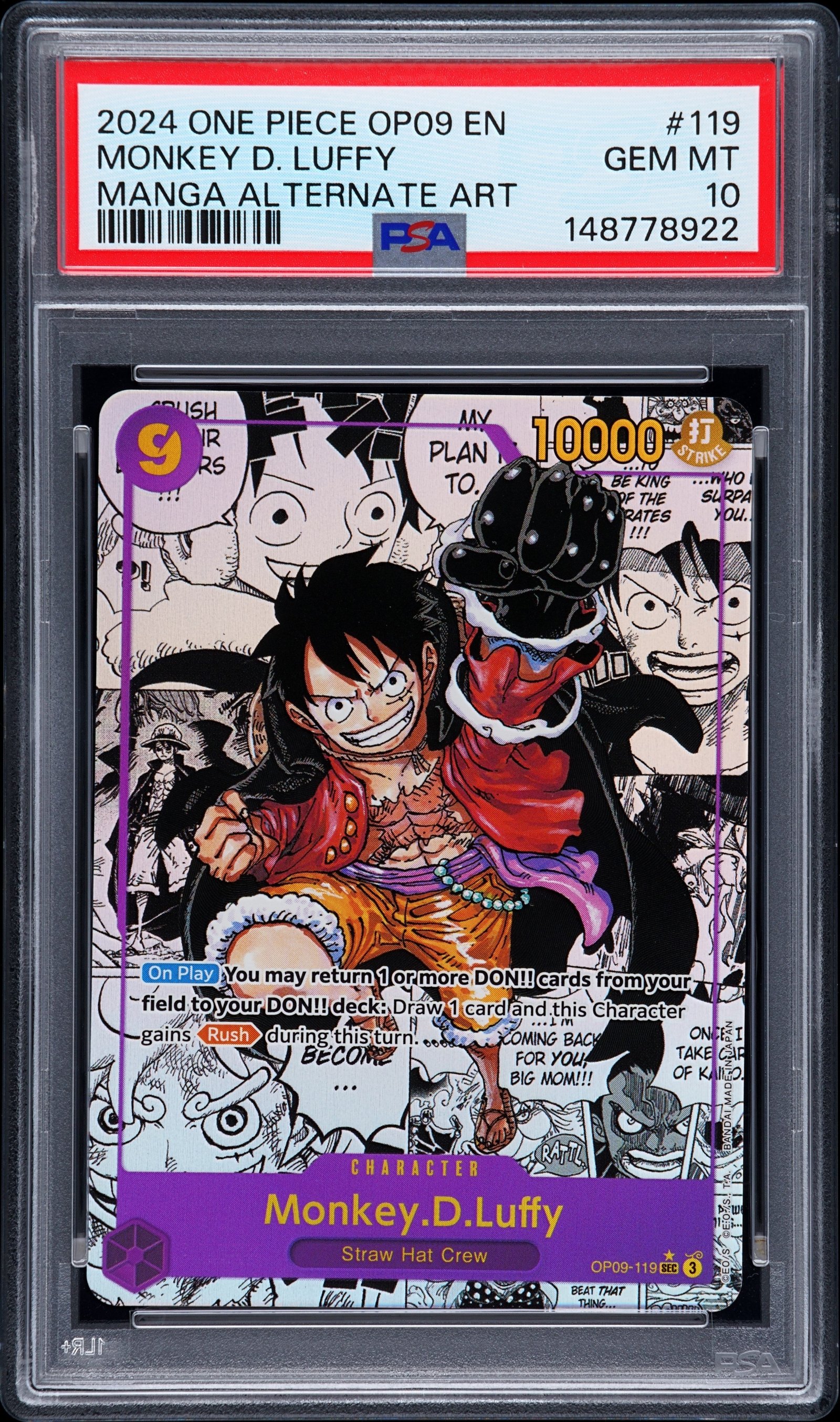 PSA GEM MT 10 - MONKEY D. LUFFY MANGA ALTERNATE ART 2024 ONE PIECE OP09-EMPERORS IN THE NEW WORLD