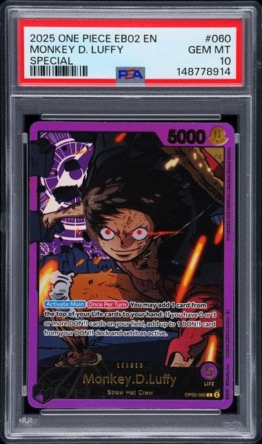 PSA GEM MT 10 - MONKEY D.LUFFY SPECIAL 2025 ONE PIECE EB02-EXTRA BOOSTER -ANIME 25TH COLLECTION