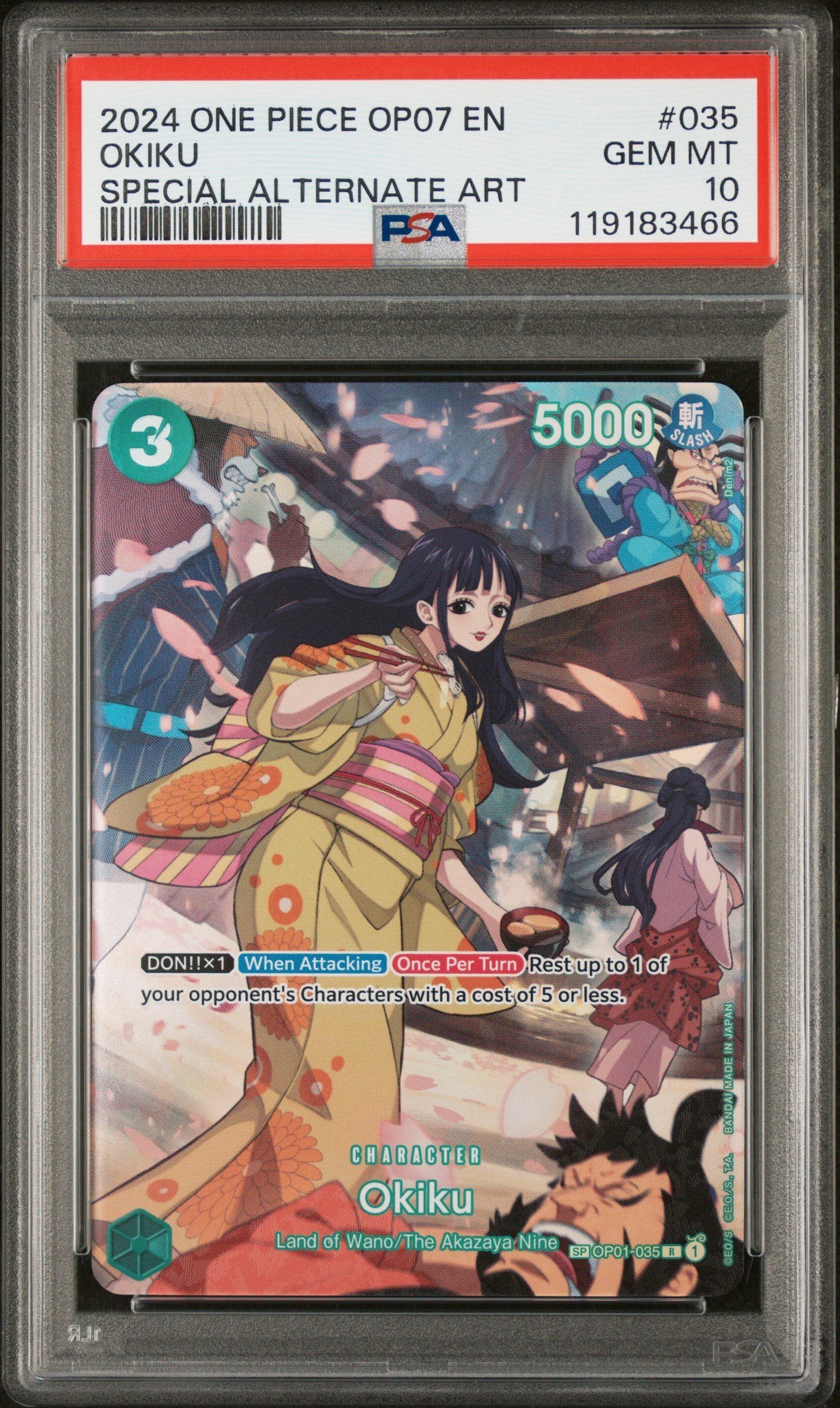 PSA GEM MT 10 - OKIKU SPECIAL ALTERNATE ART 2024 ONE PIECE OP07-500 YEARS IN THE FUTURE