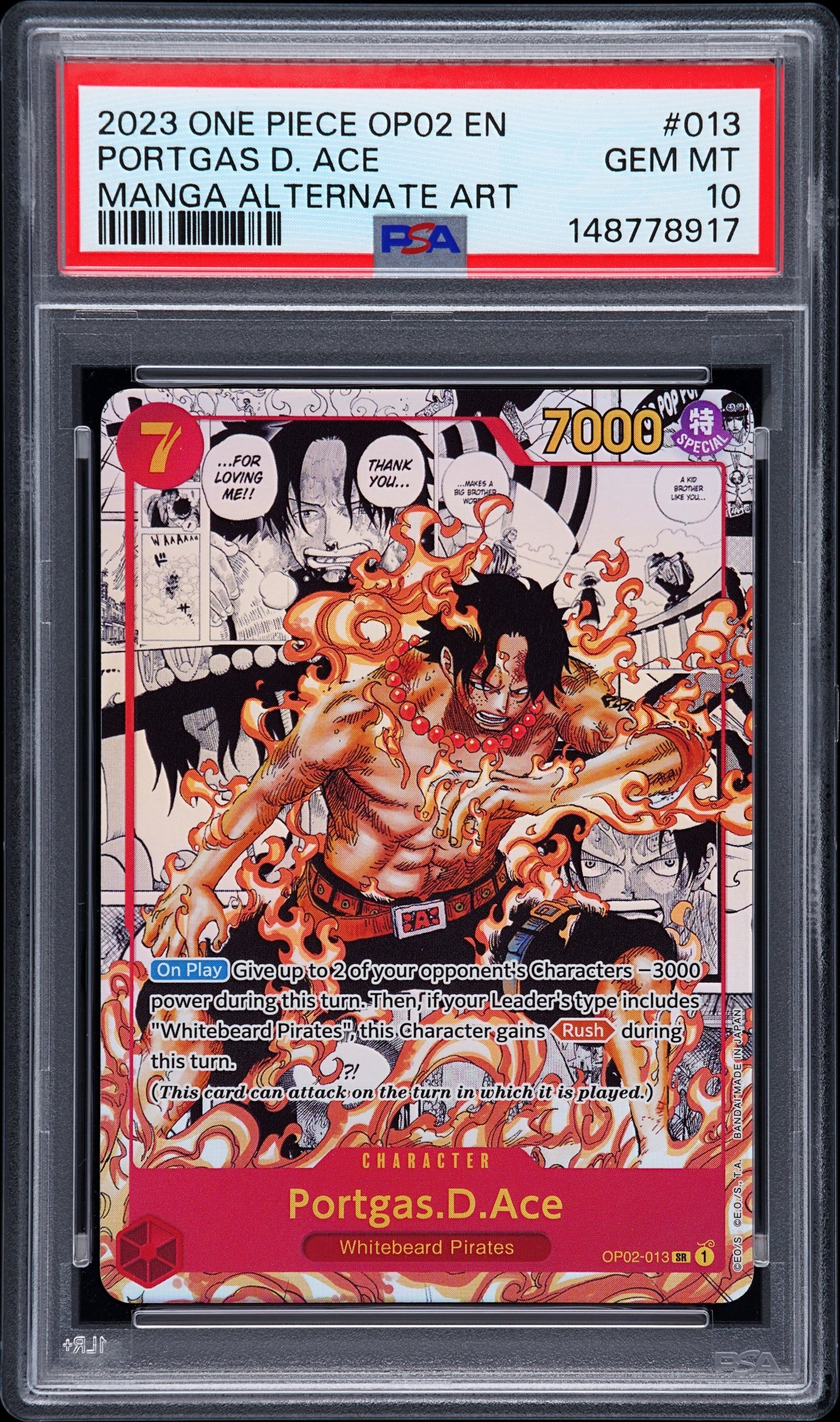 PSA GEM MT 10 - PORTGAS D. ACE MANGA ALTERNATE ART 2023 ONE PIECE OP02-PARAMOUNT WAR