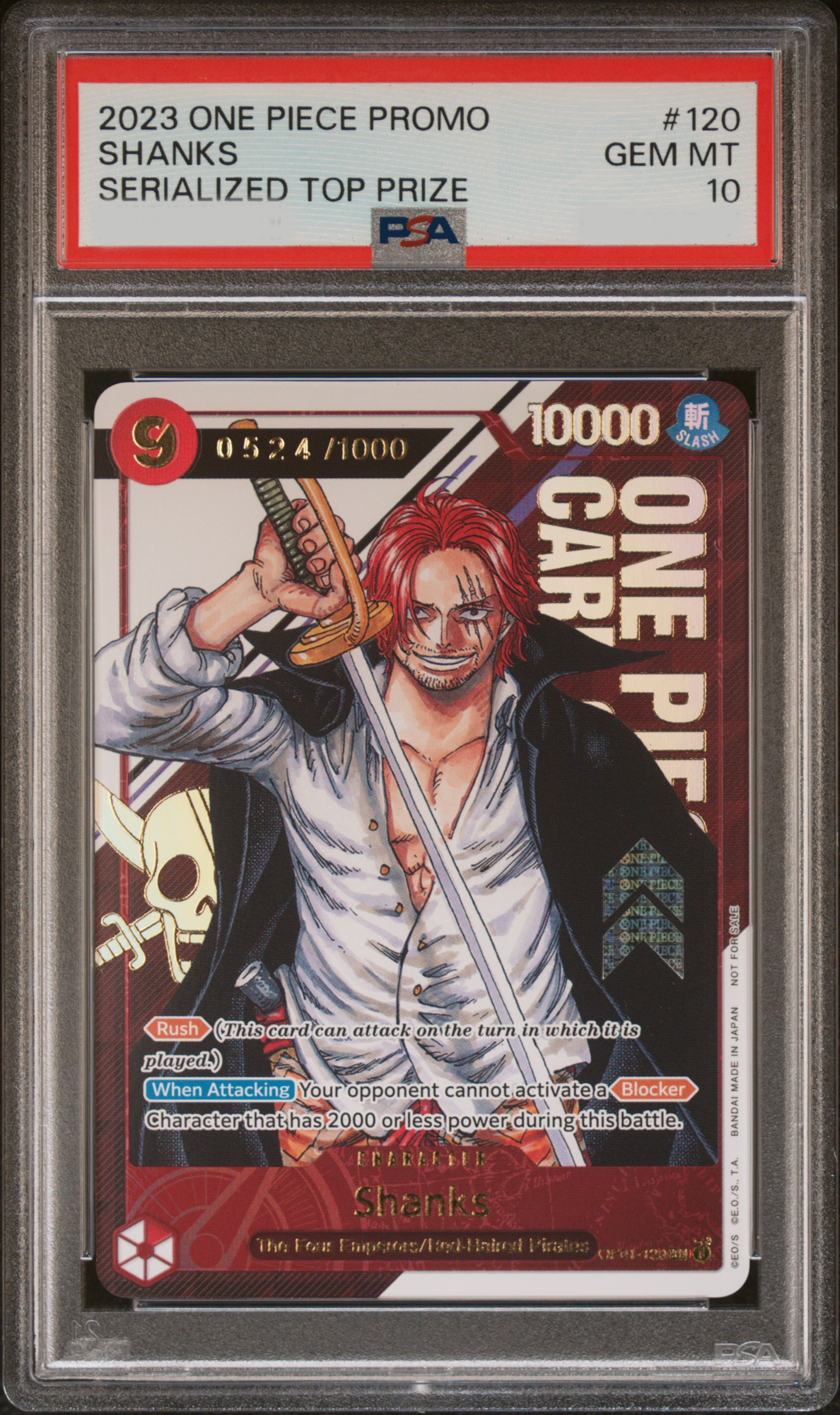 PSA GEM MT 10 - SHANKS SERIALIZED TOP PRIZE 2023 ONE PIECE PROMOS