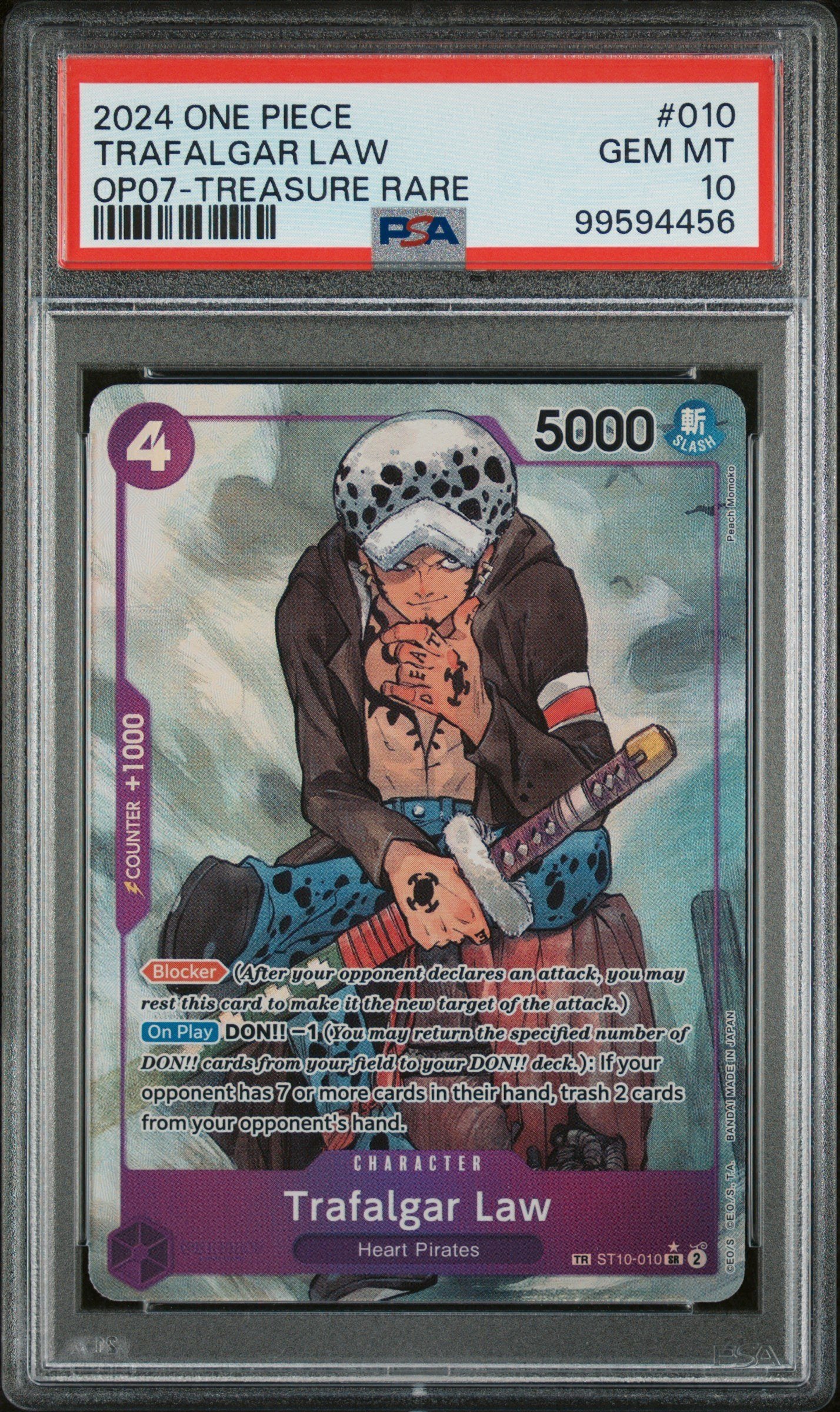 PSA GEM MT 10 - TRAFALGAR LAW TREASURE RARE 2024 ONE PIECE OP07-500 YEARS IN THE FUTURE