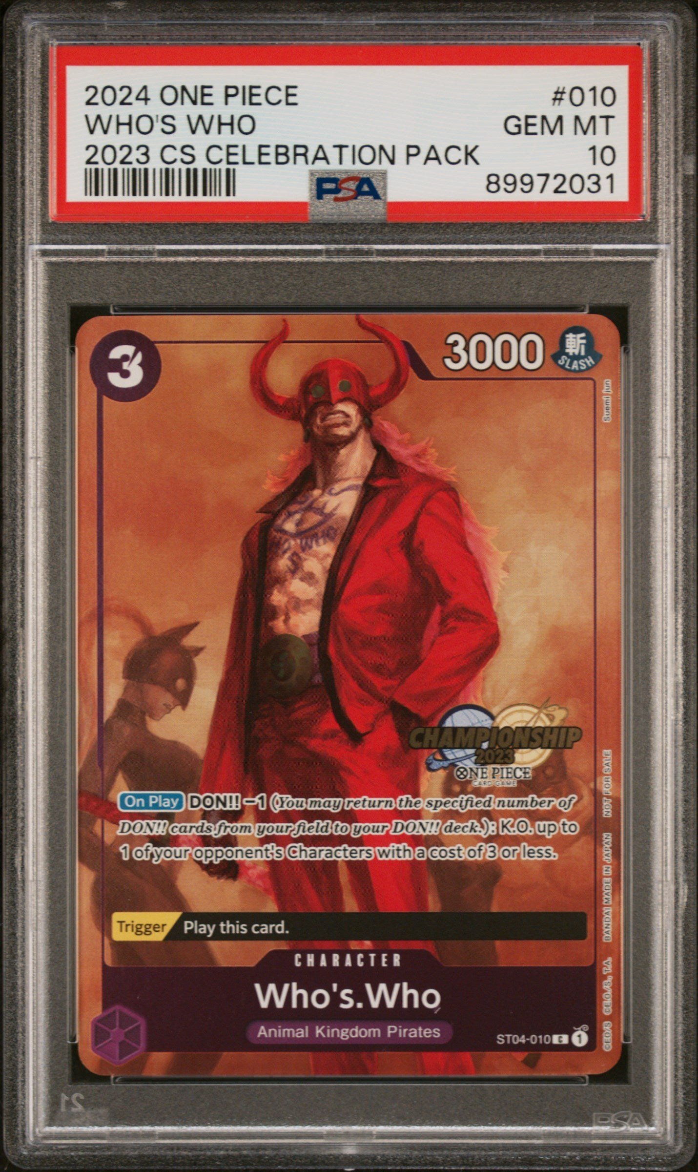 PSA GEM MT 10 - WHO'S WHO 2024 ONE PIECE CHAMPIONSHIP 2023 CELEBRATION PACK