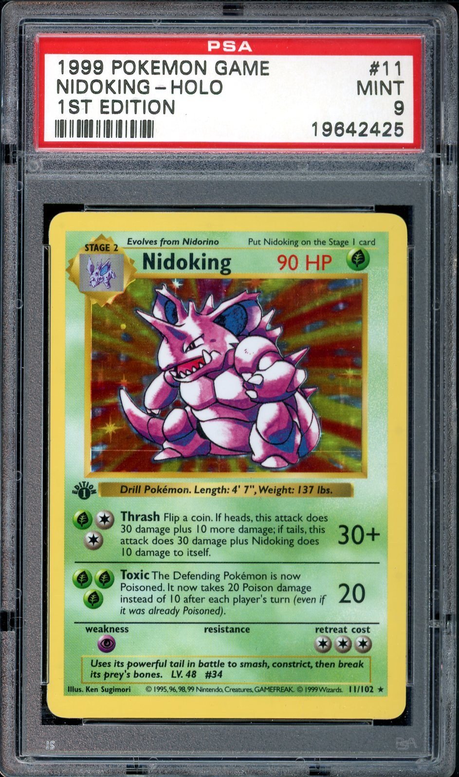 PSA MINT 9 - 1999 POKEMON BASE SET #11 NIDOKING-HOLO 1ST EDITION