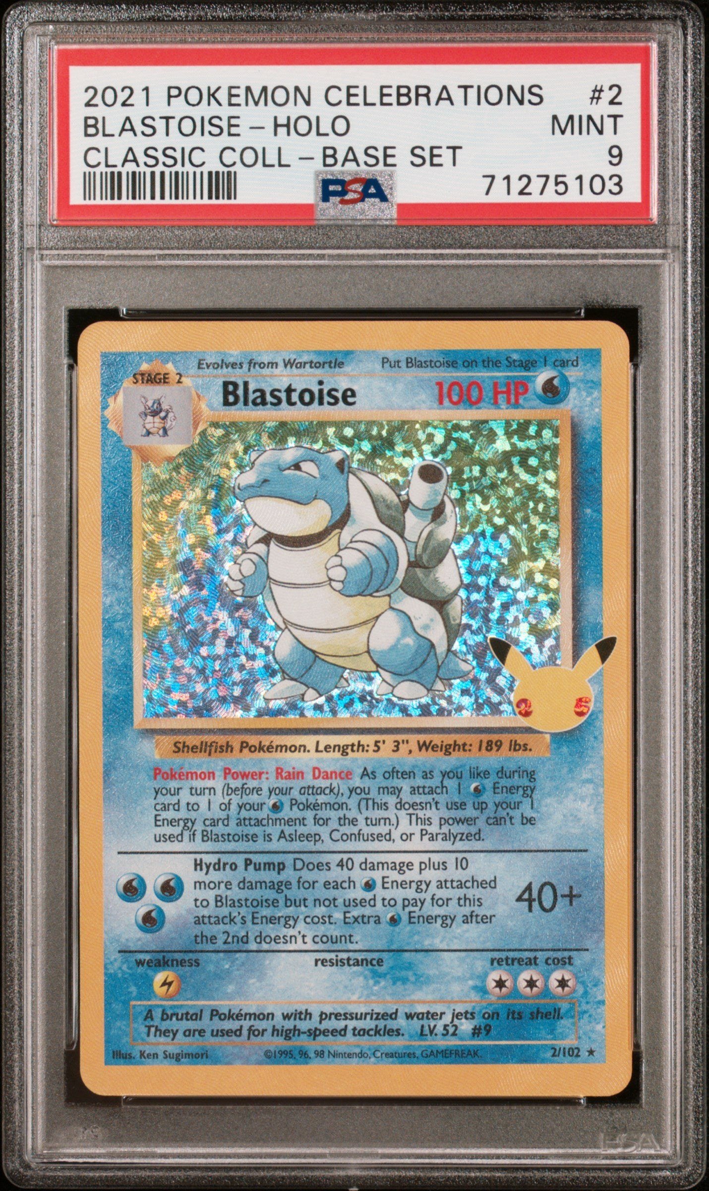 PSA MINT 9 - 2021 POKEMON CELEBRATIONS CLASSIC COLLECTION #2 BLASTOISE-HOLO CLASSIC COLL-BASE SET
