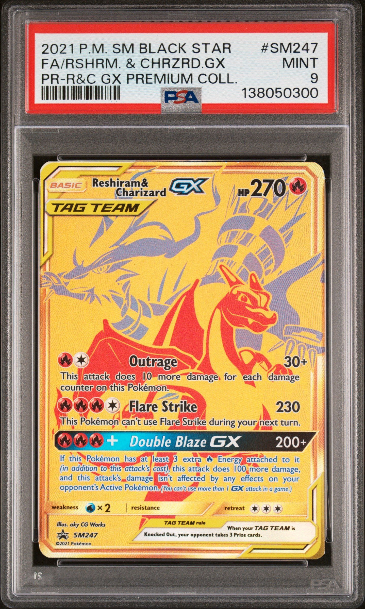 PSA MINT 9 - 2021 POKEMON SM BLACK STAR PROMO #SM247 FA/RSHRM. & CHRZRD.GX PR-R&C GX PREMIUM COLL.