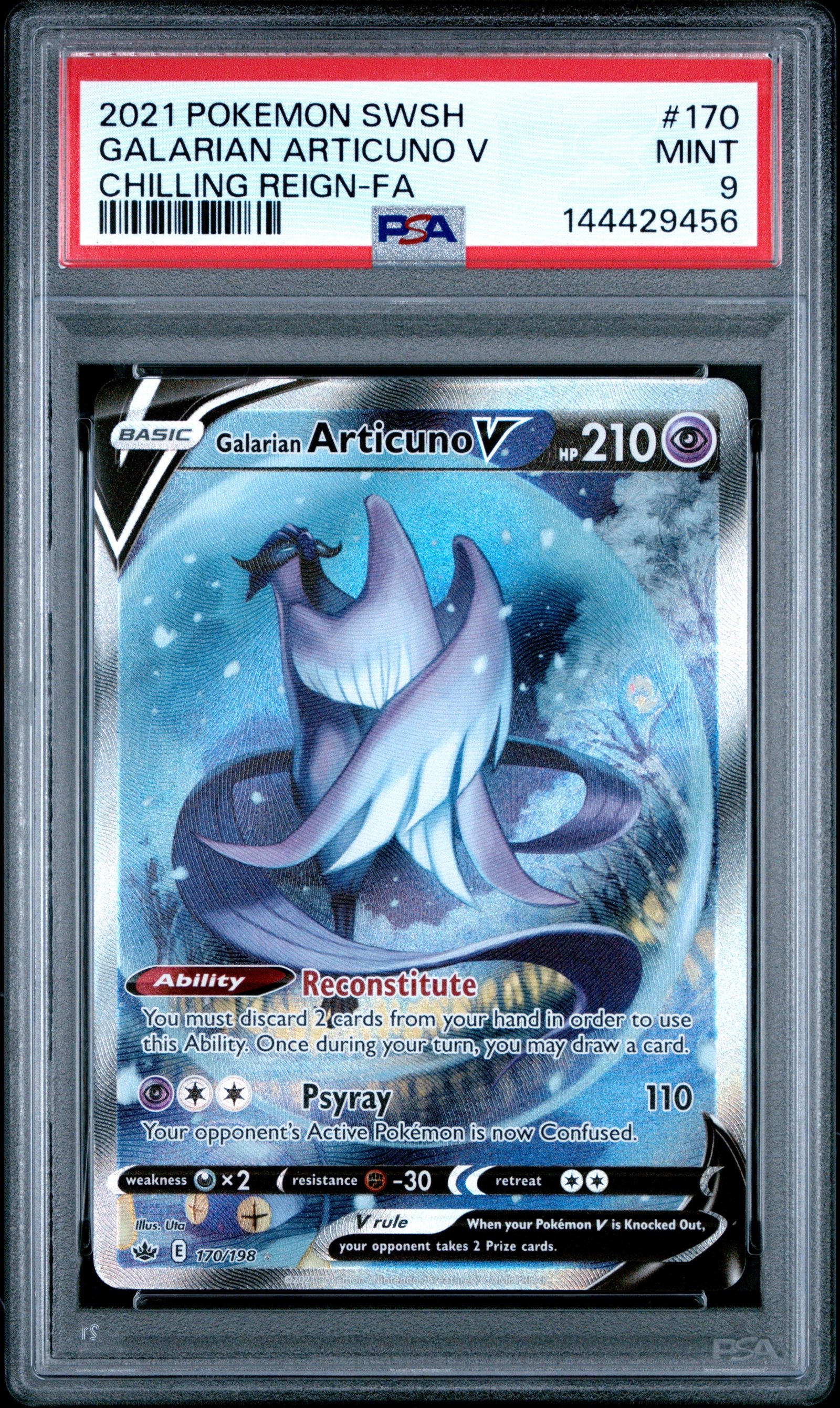 PSA MINT 9 - 2021 POKEMON SWORD & SHIELD CHILLING REIGN #170 GALARIAN ARTICUNO V CHILLING REIGN-FA