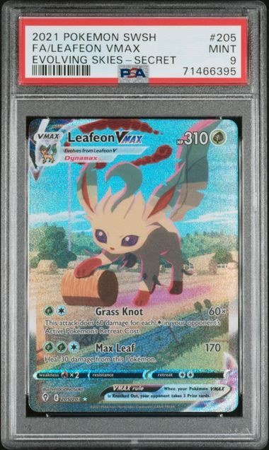 PSA MINT 9 - 2021 POKEMON SWORD & SHIELD EVOLVING SKIES #205 FA/LEAFEON VMAX EVOLVING SKIES-SECRET