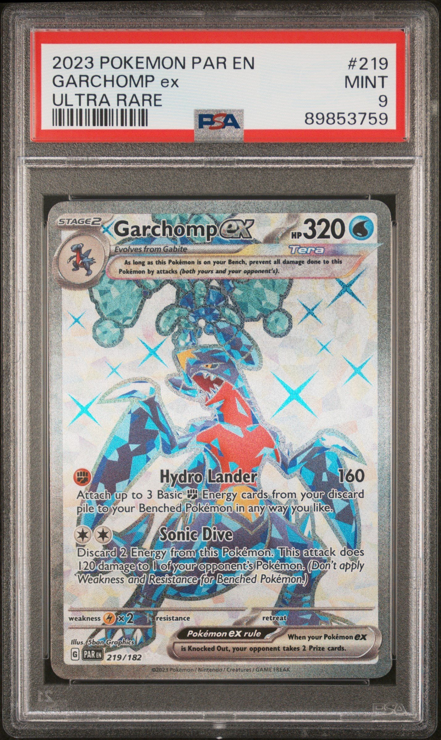 PSA MINT 9 - 2023 POKEMON PAR EN-PARADOX RIFT #219 GARCHOMP ex ULTRA RARE