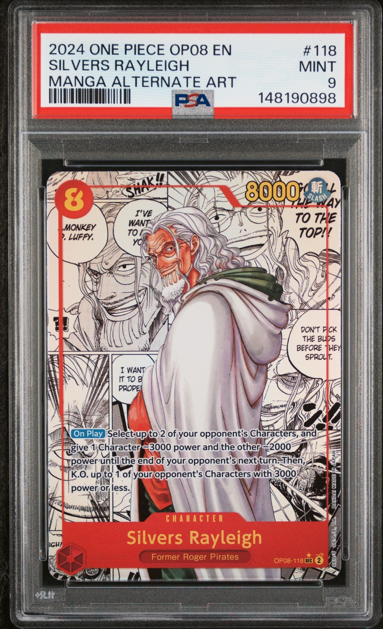 PSA MINT 9 - 2024 ONE PIECE OP08-TWO LEGENDS #118 SILVERS RAYLEIGH MANGA ALTERNATE ART