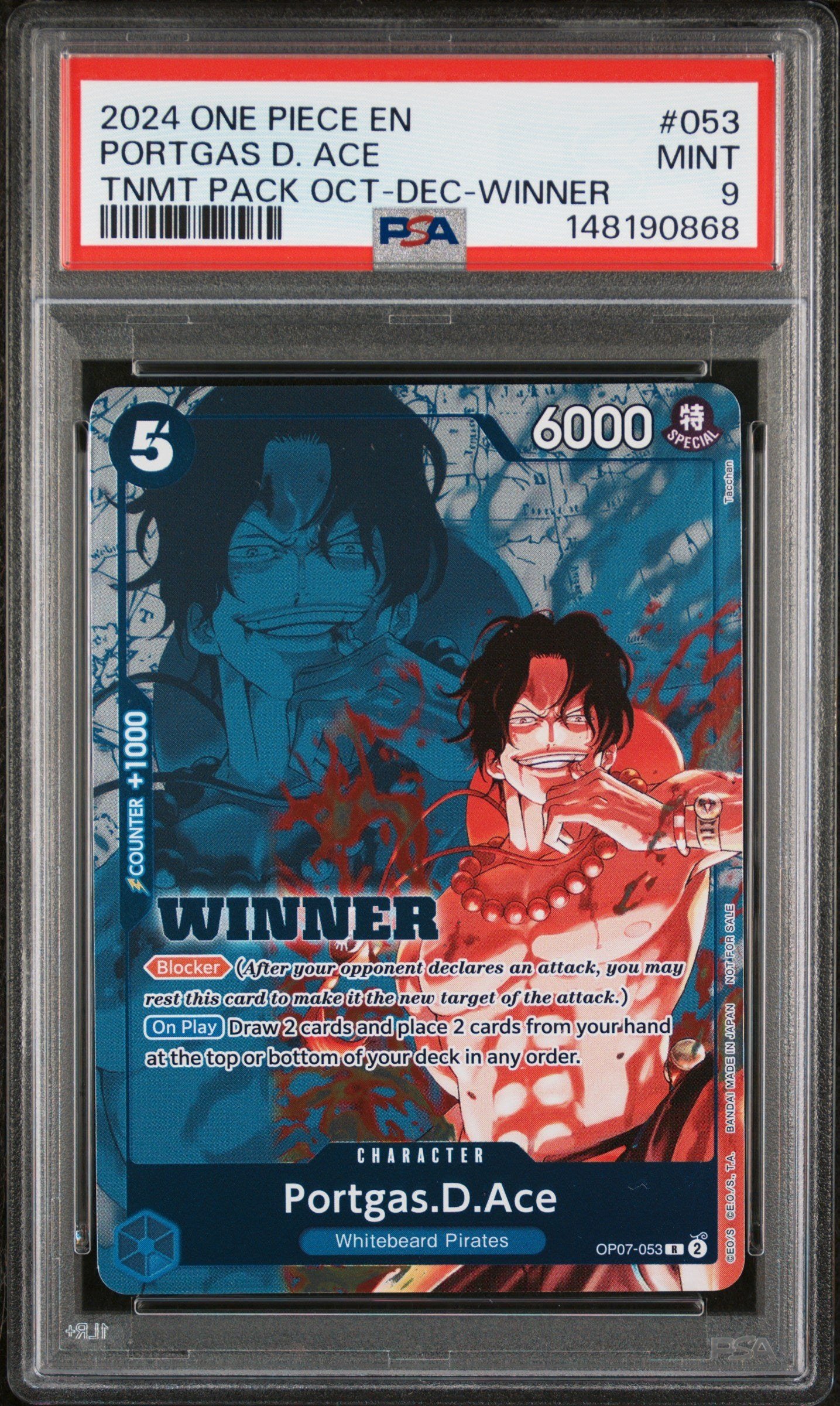 PSA MINT 9 - 2024 ONE PIECE TOURNAMENT PACK OCTOBER-DECEMBER #053 PORTGAS D. ACE TNMT PACK OCT-DEC-WINNER
