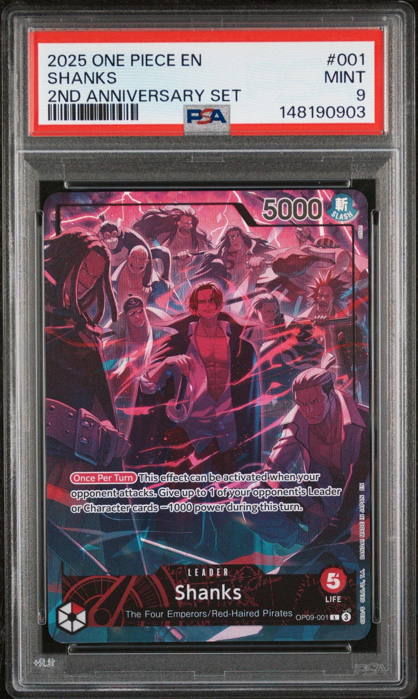 PSA MINT 9 - 2025 ONE PIECE ENGLISH VERSION 2ND ANNIVERSARY SET #001 SHANKS