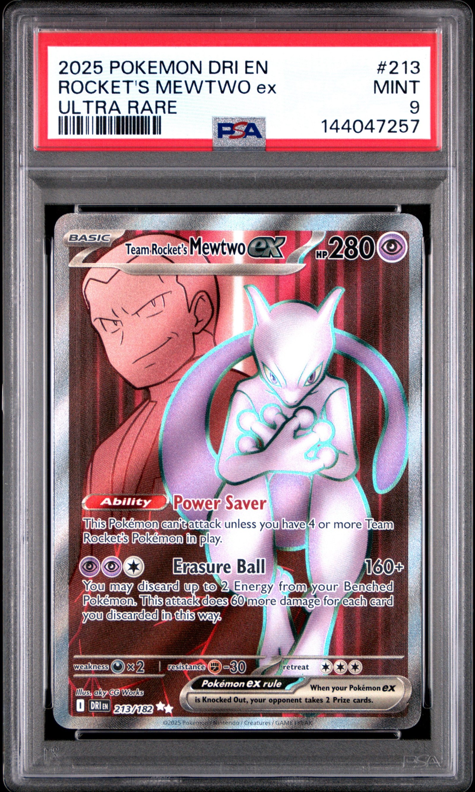 PSA MINT 9 - 2025 POKEMON DRI EN-DESTINED RIVALS #213 ROCKET'S MEWTWO ex ULTRA RARE