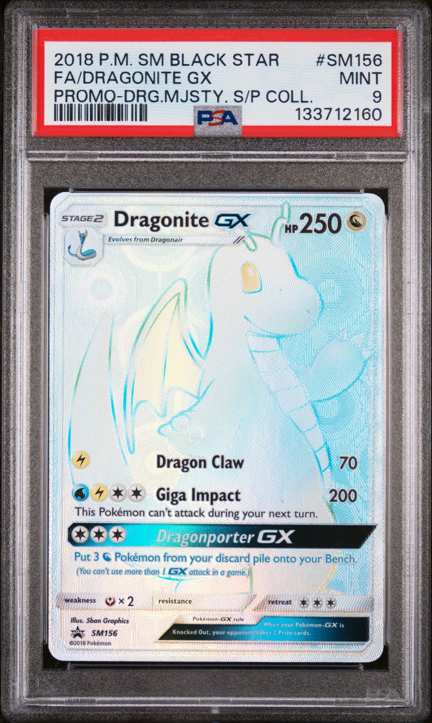 PSA MINT 9 - FA/DRAGONITE GX PROMO-DRG.MJSTY. S/P COLL. 2018 POKEMON SM BLACK STAR PROMO