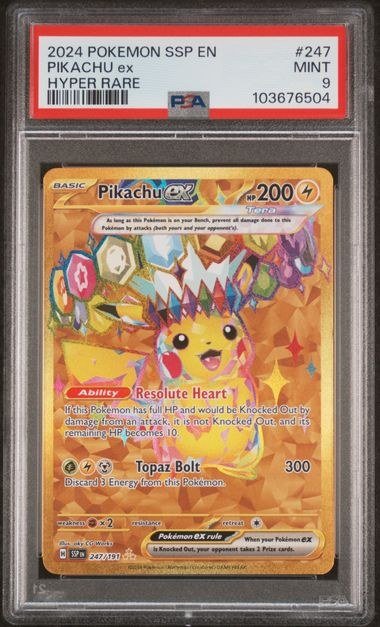 PSA MINT 9 - PIKACHU ex HYPER RARE 2024 POKEMON SSP EN-SURGING SPARKS