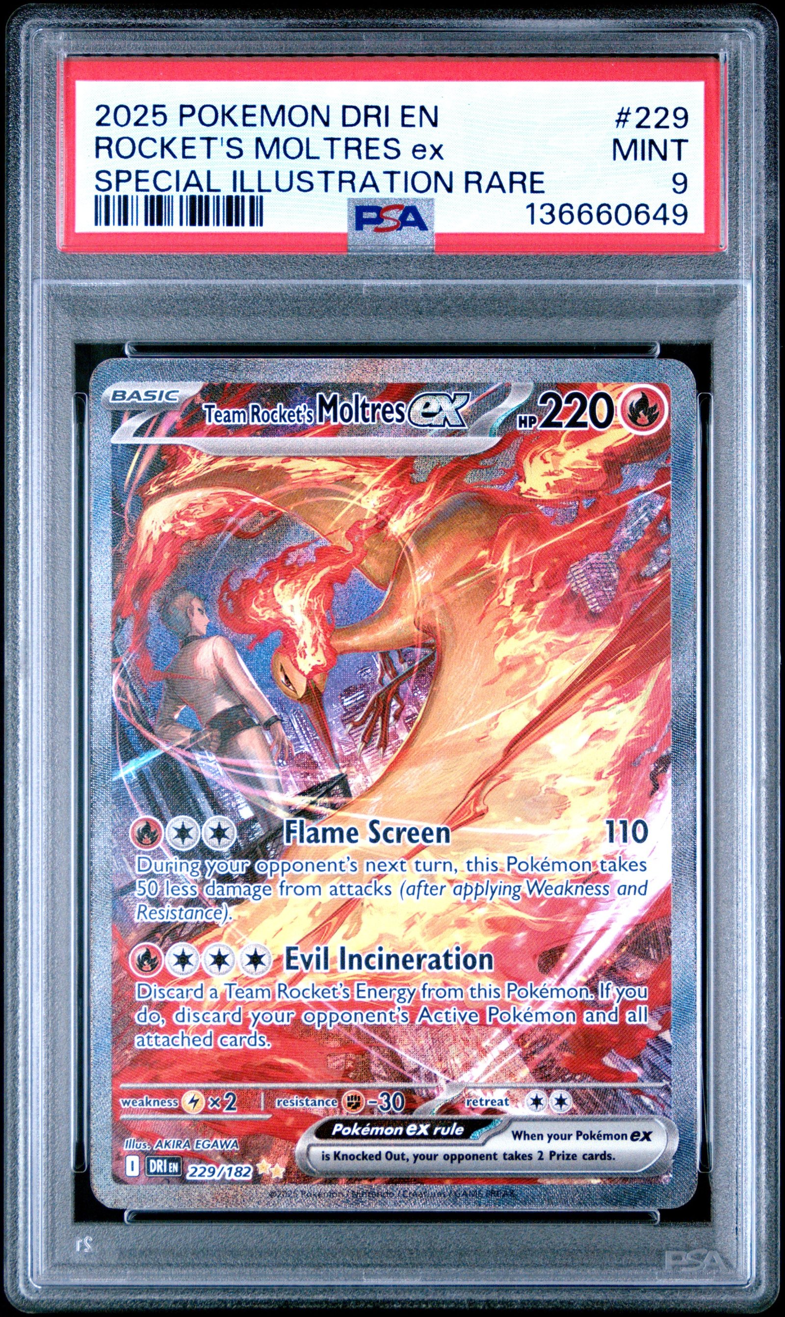 PSA MINT 9 - ROCKET'S MOLTRES ex SPECIAL ILLUSTRATION RARE 2025 POKEMON DRI EN-DESTINED RIVALS