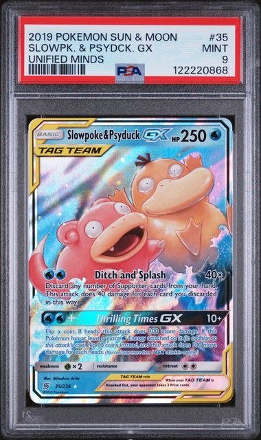PSA MINT 9 - SLOWPK. & PSYDCK. GX UNIFIED MINDS 2019 POKEMON SUN & MOON UNIFIED MINDS
