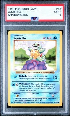 PSA MINT 9 - SQUIRTLE SHADOWLESS 1999 POKEMON GAME — product image 1