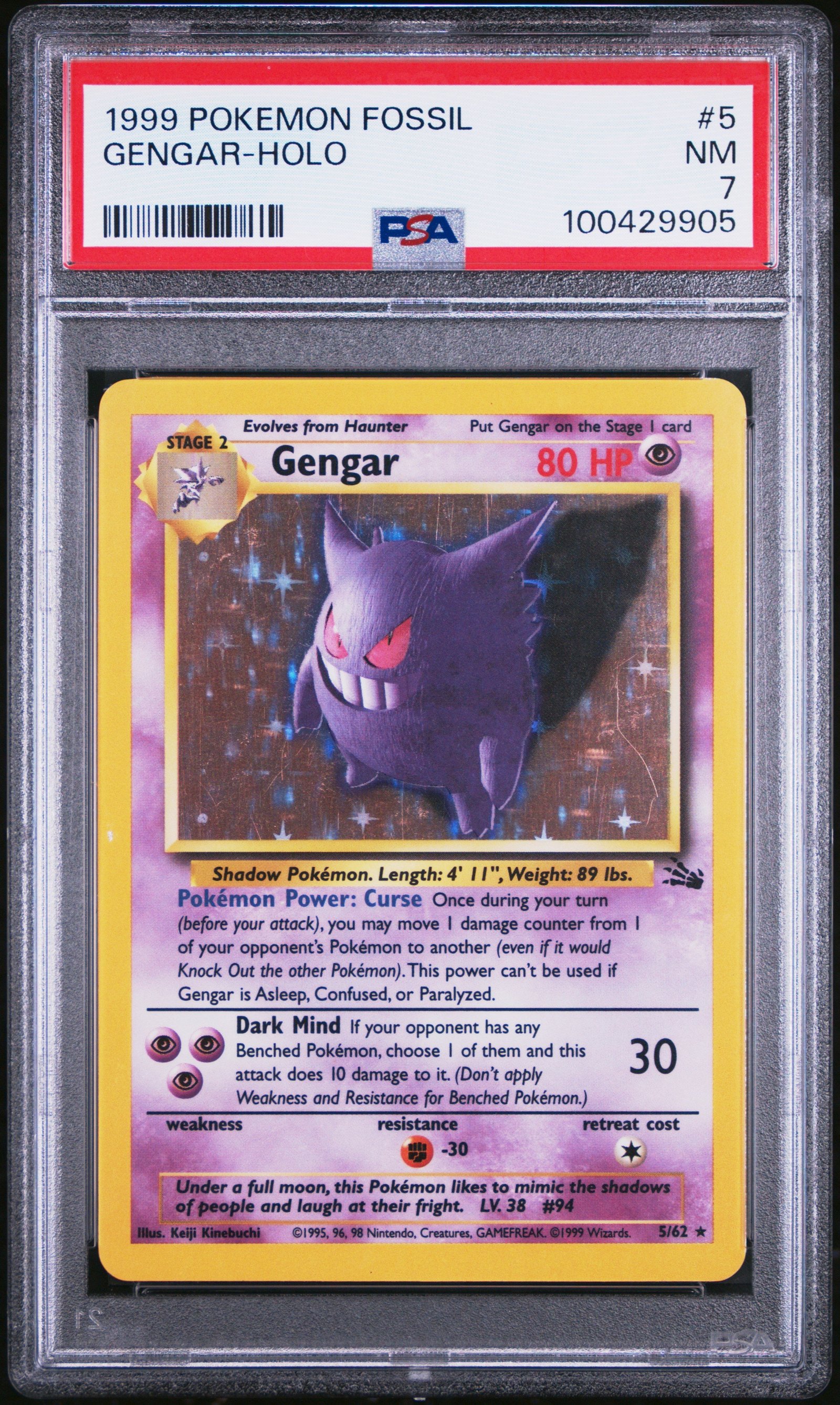 PSA NM 7 - 1999 POKEMON FOSSIL #5 GENGAR-HOLO