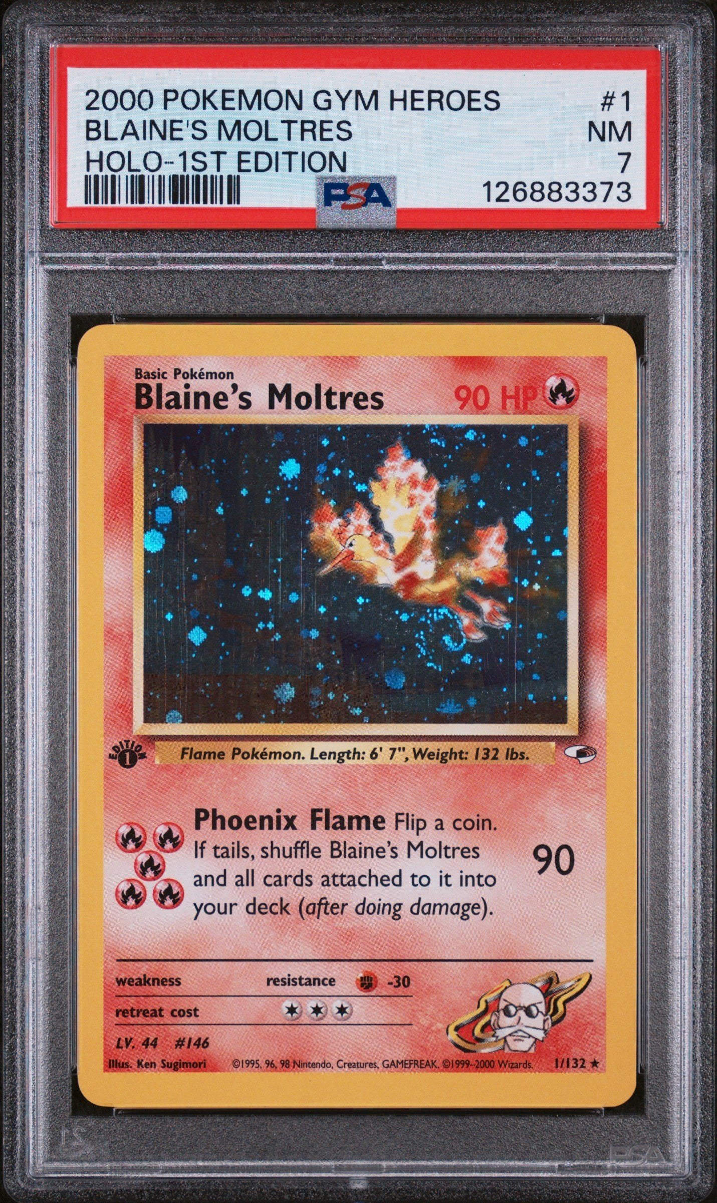 PSA NM 7 - 2000 POKEMON GYM HEROES #1 BLAINE'S MOLTRES HOLO-1ST EDITION