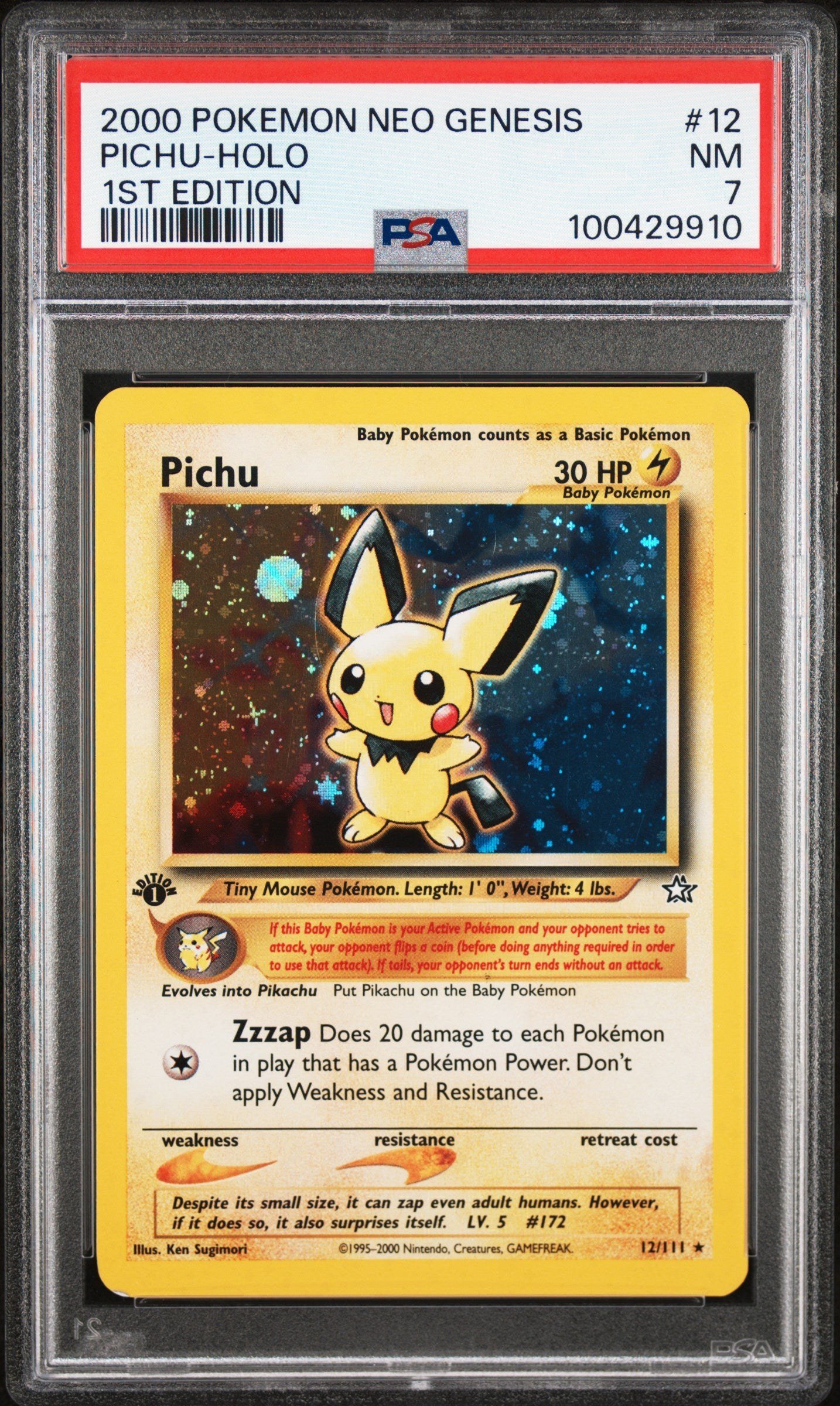 PSA NM 7 - 2000 POKEMON NEO GENESIS 1ST EDITION #12 PICHU-HOLO 1ST EDITION