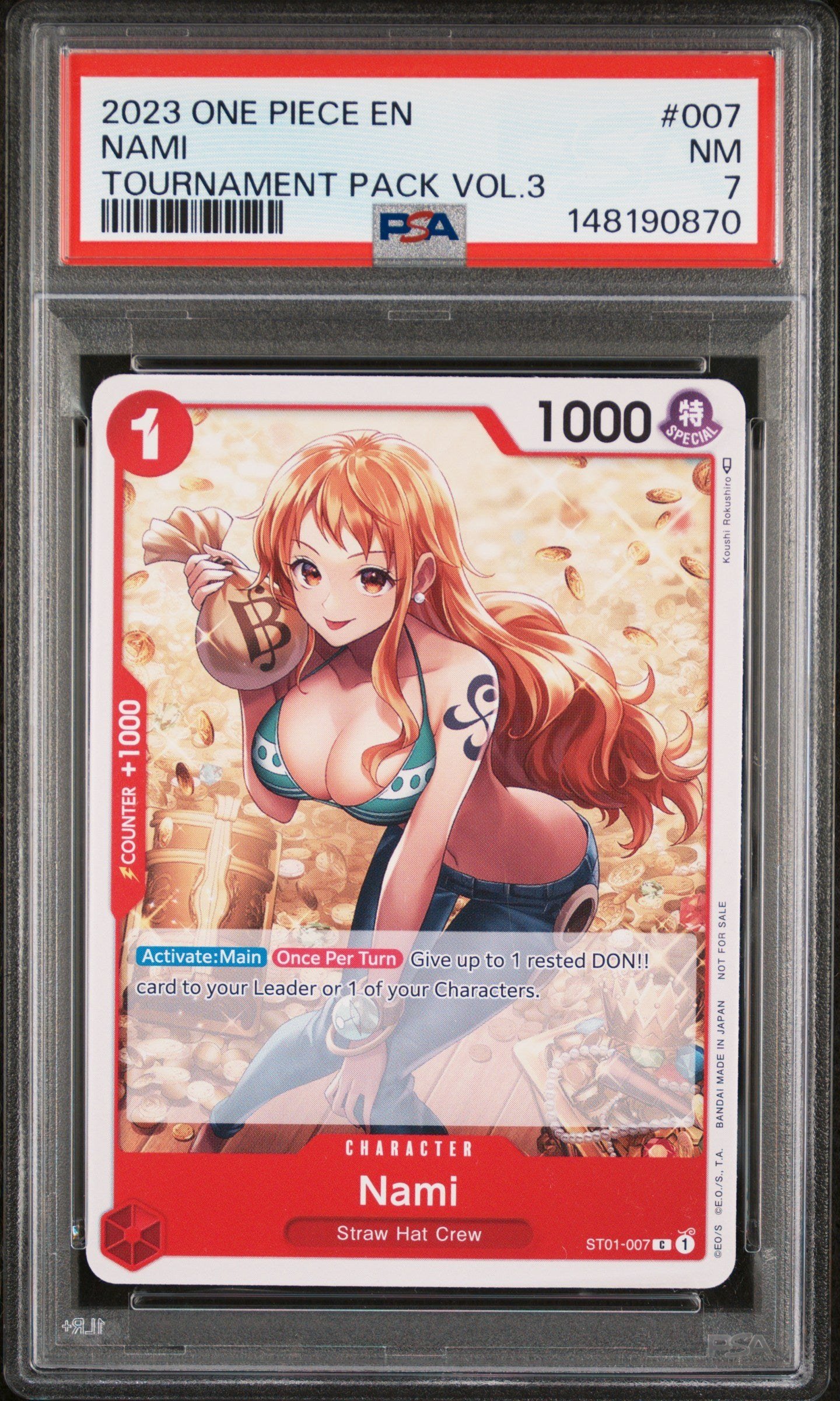 PSA NM 7 - 2023 ONE PIECE PROMOS #007 NAMI TOURNAMENT PACK VOL.3