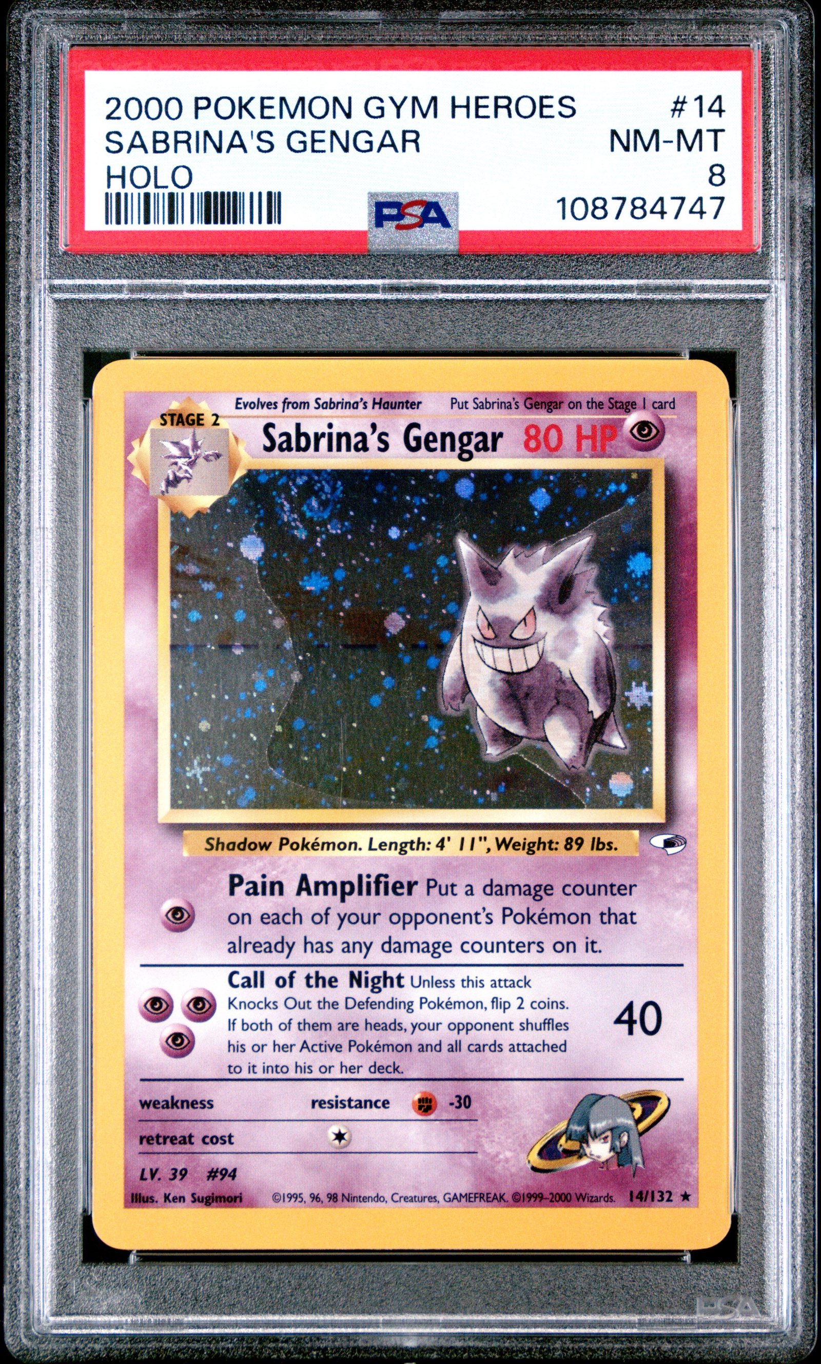 PSA NM-MT 8 - 2000 POKEMON GYM HEROES #14 SABRINA'S GENGAR HOLO