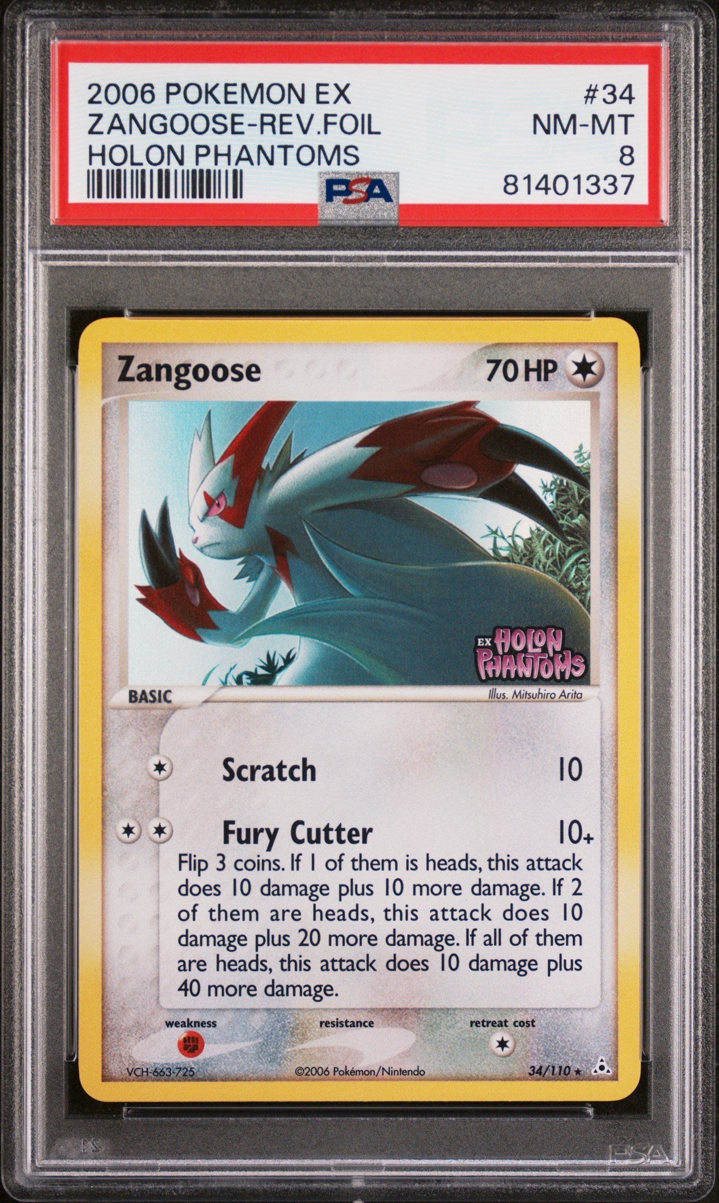 PSA NM-MT 8 - 2006 POKEMON EX HOLON PHANTOMS #34 ZANGOOSE-REV.FOIL HOLON PHANTOMS