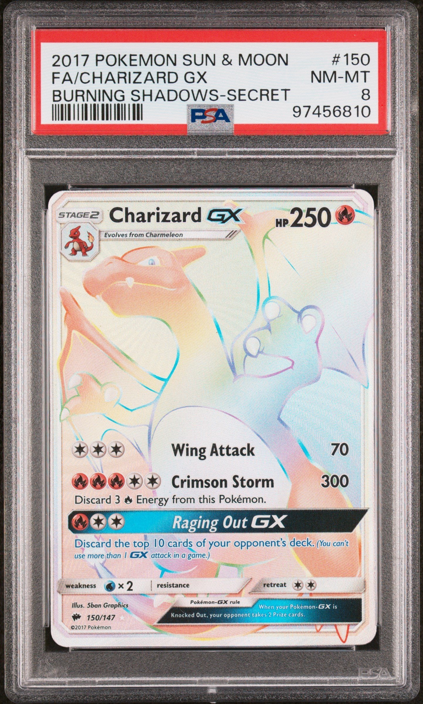 PSA NM-MT 8 - 2017 POKEMON SUN & MOON BURNING SHADOWS #150 FA/CHARIZARD GX BURNING SHADOWS-SECRET