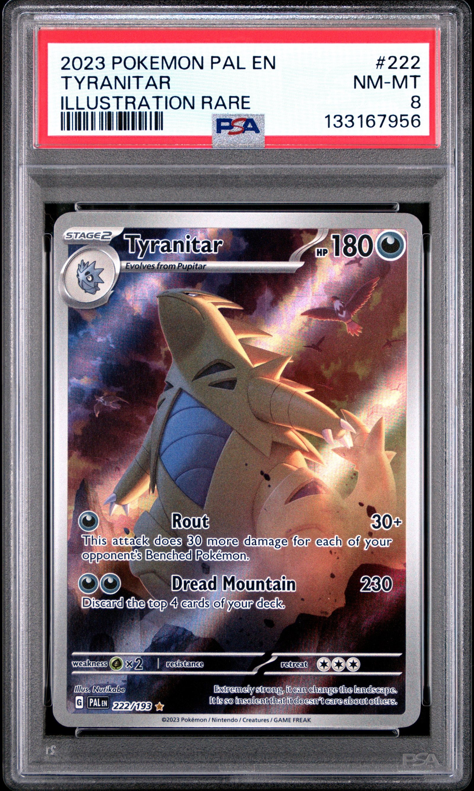 PSA NM-MT 8 - 2023 POKEMON PAL EN-PALDEA EVOLVED #222 TYRANITAR ILLUSTRATION RARE