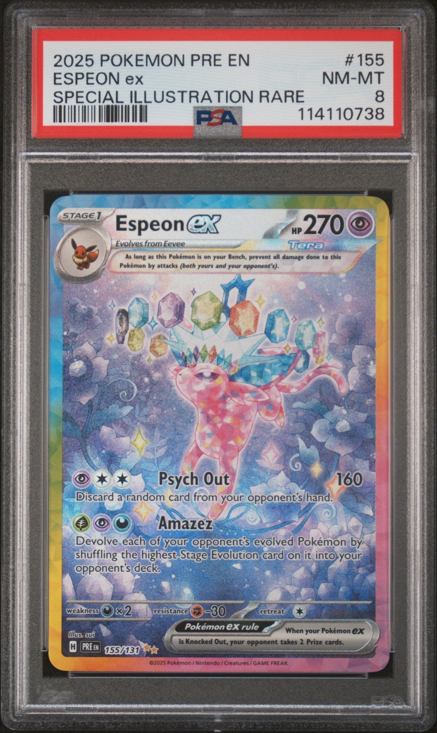 PSA NM-MT 8 - 2025 POKEMON PRE EN-PRISMATIC EVOLUTIONS #155 ESPEON ex SPECIAL ILLUSTRATION RARE